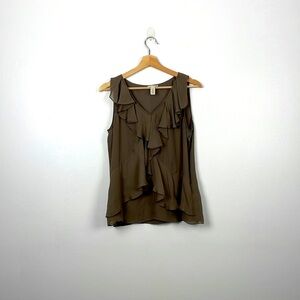 J Crew tank top women size 6 sleeveless silk ruffle V neck side closure pullover